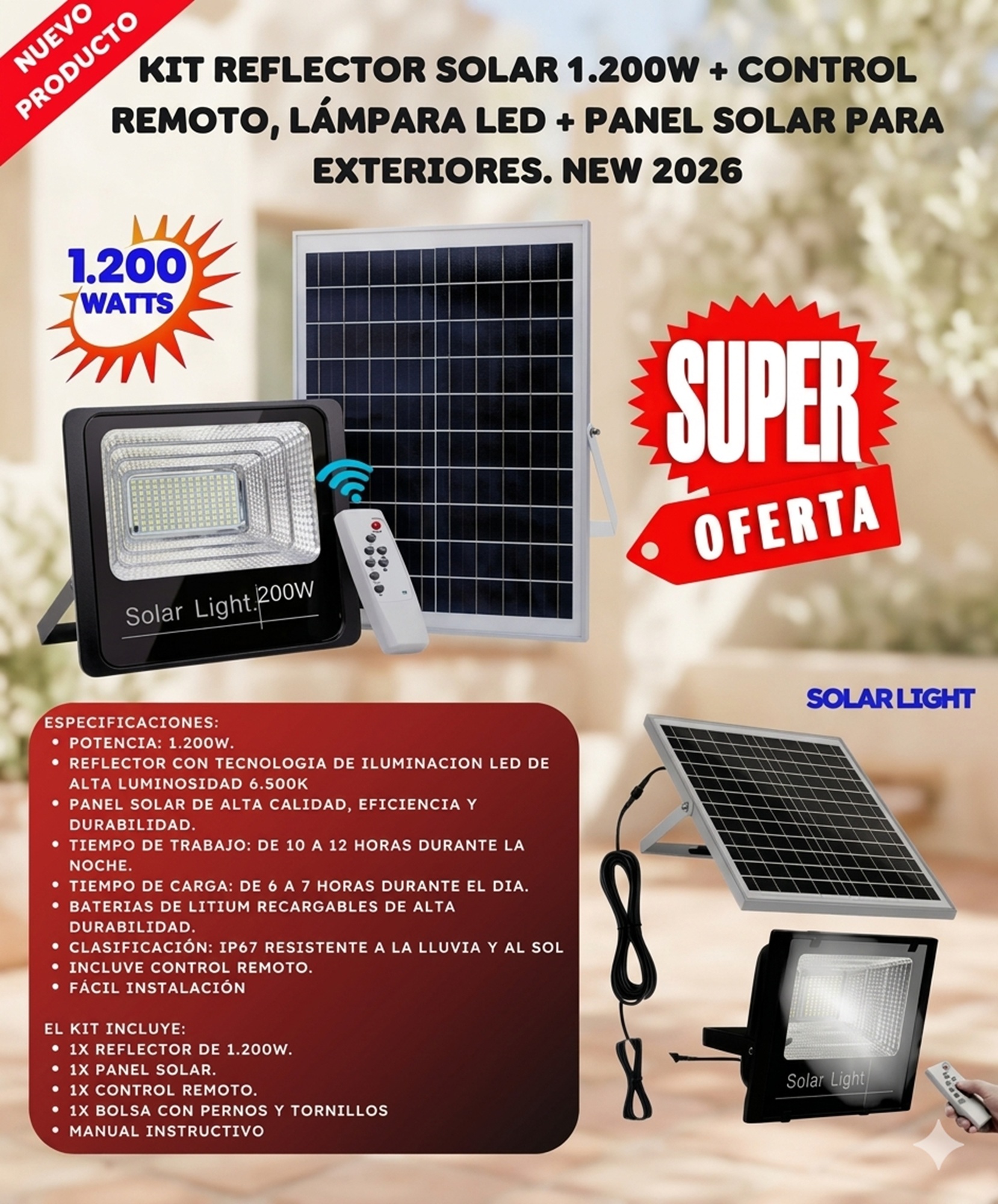 Kit Reflector Solar 1200W Control Remoto